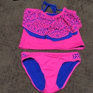 Justice bikini size 14 girls 2 piece pink & blue bathing suit swim EUC-like new